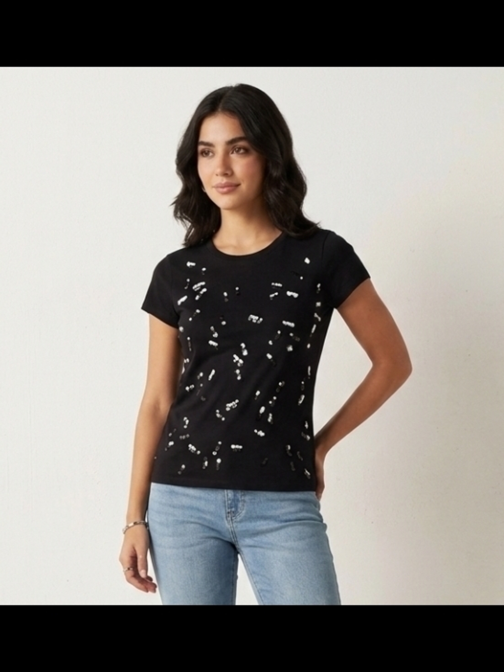 Armani Exchange Black Short-Sleeve Sequin Tee Size M